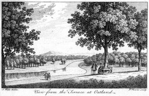 Utsikt fra terrassen ved Oatland, 1700-tallet.
