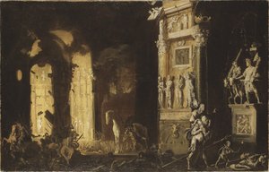 The Fire of Troy with Aeneas Carrying Anchises, av Nome, Francois de