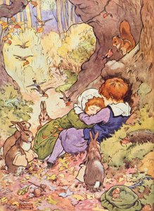 Babes in the Wood fra My Nursery Story Book, pub. av Blackie & Son (bokillustrasjon) av Frank Adams