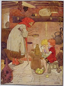 Hansel og Gretel blir matet av heksen, illustrasjon fra 