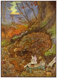 Illustrasjon for Babes in the Wood (farge litho) av Frank Adams