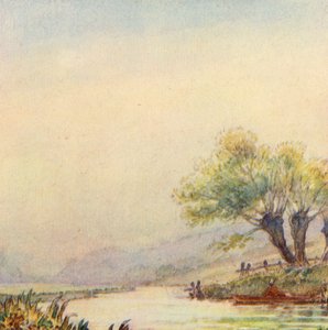 Illustrasjon for The Scholar-Gipsy av Matthew Arnold (farge litho) av Frank Adams
