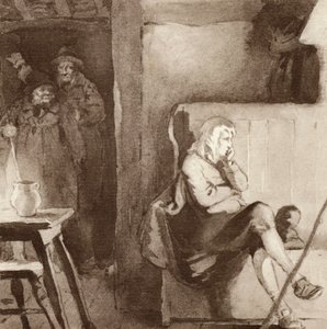 Illustrasjon for The Scholar-Gipsy av Matthew Arnold (farge litho) av Frank Adams