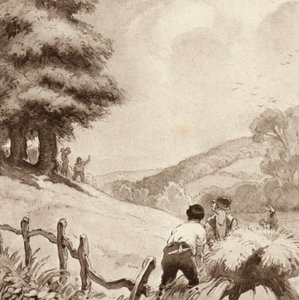 Illustrasjon for The Scholar-Gipsy av Matthew Arnold (farge litho) av Frank Adams