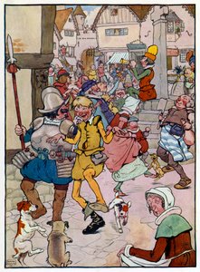 Illustrasjon for historien om Tom Piper's Son (farge litho) av Frank Adams