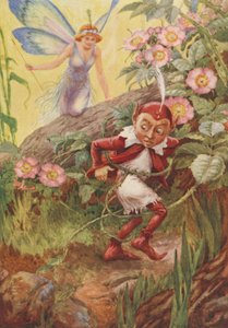 Nymphidia and Puck, fra Nymphidia av Michael Drayton (farge litho) av Frank Adams
