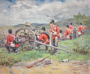 Britiske tropper arbeider med en Maxim maskingevær under manøvrer av Frank Algenon Stewart