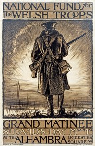 Plakat som annonserer en innsamlingsaksjon for National Fund for the Welsh Troops, 1. mars 1915, av Frank Brangwyn