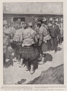 En Highland Chieftain's Funeral, plasserer liket av general Wauchope i toget på Magersfontein