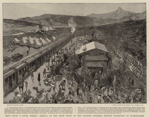Hjelp fra en lojal prins, ankomst av det første toget til Gwalior Imperial Service Transport på Kushalgarh av Frank Craig