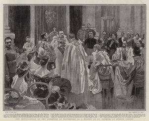 Installasjonen av Marquess of Waterford som en ridder av St Patrick ved Dublin Castle av Frank Craig