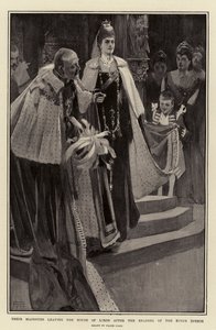 Deres Majesteter forlater House of Lords etter lesningen av kongens tale av Frank Craig