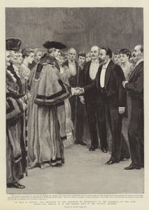 M Zola i London, mottakelsen av Institute of Journalists i Guildhall av Lord Mayor, ankomsten til M og Madame Zola i rådssalen