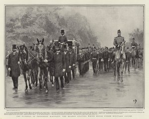 Begravelsen til president McKinley, likbilen som forlater Det hvite hus under militær eskorte