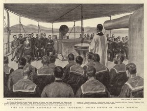 Med Sir Claude MacDonald på HMS Endymion, gudstjeneste søndag morgen