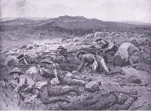 Med Queensland Imperial Bushmen på Rhenoster Kop 29. november 1900, illustrasjon fra After Pretoria: The Guerilla War, 1902 av Frank Dadd