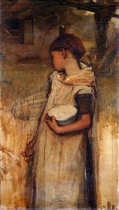 Jente med blomster (olje på lerret) av Frank Holl