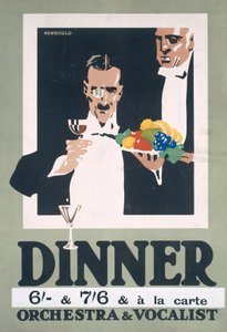 Annonse for middag og orkester og vokalist (farge litho)