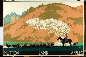 Fårekjøtt - lam - epler, fra serien 'Buy New Zealand Produce' [6319386] (farge litho)