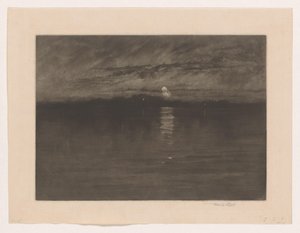Nattlandskap med en innsjø Da den slitne månen var i ferd med å avta, Dort av Frank Short (signed by artist)