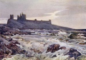 Dunstanburgh Castle (farge litho) av Frank Southgate