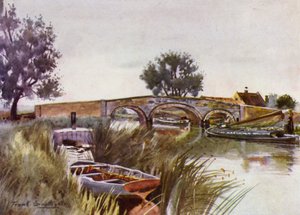 Norfolk Broads: Acle Bridge (litho-farge) av Frank Southgate