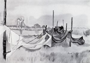 Norfolk Broads: An Eel-Sett (litho) av Frank Southgate