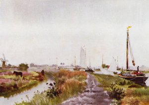 Norfolk Broads: Below Potter Heigham (litho-farge) av Frank Southgate