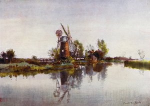 Norfolk Broads: Drainage Mill on the Ant (farge litho) av Frank Southgate