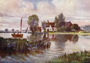 Norfolk Broads: Horning Ferry (litho-farge) av Frank Southgate