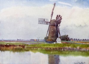 Norfolk Broads: Mill Country ovenfor Stokesby (farge litho) av Frank Southgate