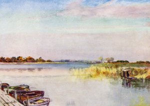 Norfolk Broads: Ormesby Broad, Autumn (farge litho) av Frank Southgate