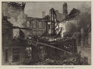 Ruinene av Scottish Corporation Hall, Crane-Court, Fleet-Street, etter brannen