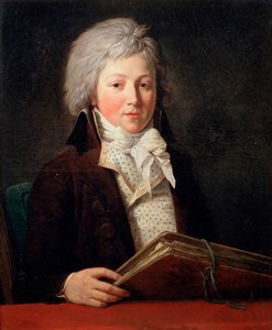 Portrett av en ung mann som holder en mappe med tegninger, 1791. av François André Vincent