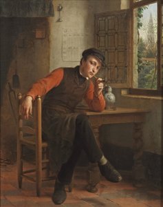 François Antoine De Bruycker - Ung mann som røyker pipe i et rominteriør av François Antoine de Bruycker