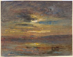Solnedgang over en dam av François Auguste Ravier