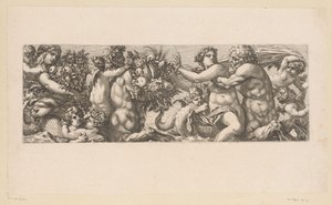 Bacchus med satyrer og nereider i vannet Mytologiske figurer ved vannet (serietittel) av François Bignon (attributed to)