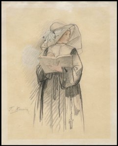 En nonne som holder en bok og penn, 1827-87 av François Bonvin
