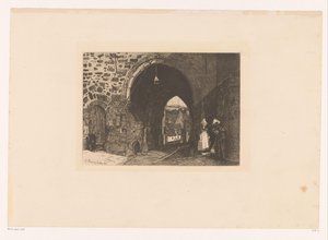 Utsikt over Porte de St. Malo te Dinan Ti etsninger, tegnet og gravert av F. Bonvin, Painter (serietittel) av François Bonvin