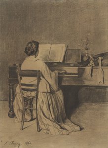 Kvinne ved pianoet, sett bakfra av François Bonvin