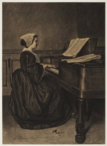 Kvinne ved Spinet, 1860. av François Bonvin