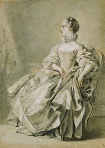 En ung kvinne sitter i profil til venstre, av François Boucher