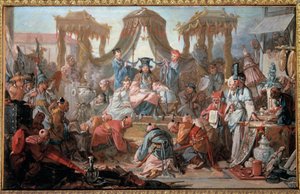 Publikum til keiseren av Kina. Undersåttene bøyer seg foran keiseren. Maleri av Francois Boucher av François Boucher