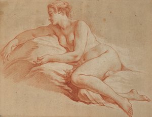 Boucher - Liggende naken kvinne, vendt mot venstre av François Boucher
