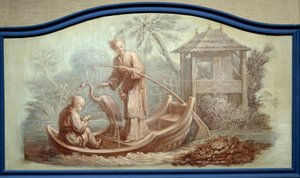 Chinoiserie: Scene for fiske i Kina. Front de porte-tegninger av Francois Boucher (1703-1770) av François Boucher