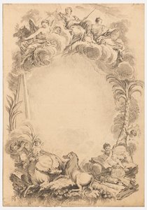 Design for en escutcheon til ære for William Earl Cowper (ca. 1665-1723) av François Boucher