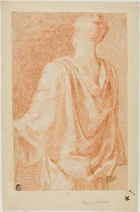 Drapert kvinne, sett bakfra av François Boucher
