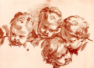 Fire studier av barnehoder av François Boucher