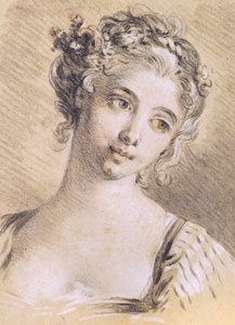 Hodet til en ung jente (kull og hvitt kritt på papir) av François Boucher