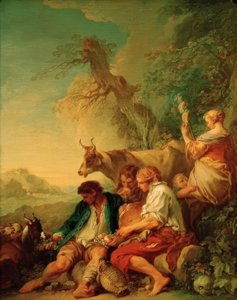 Hyrder med storfe i et landskap av François Boucher